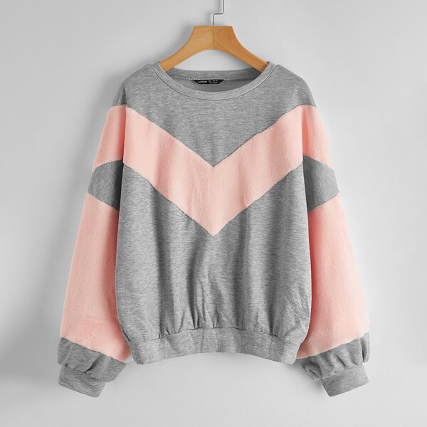 

Contrast Teddy Chevron Oversized Sweatshirt, Multicolor