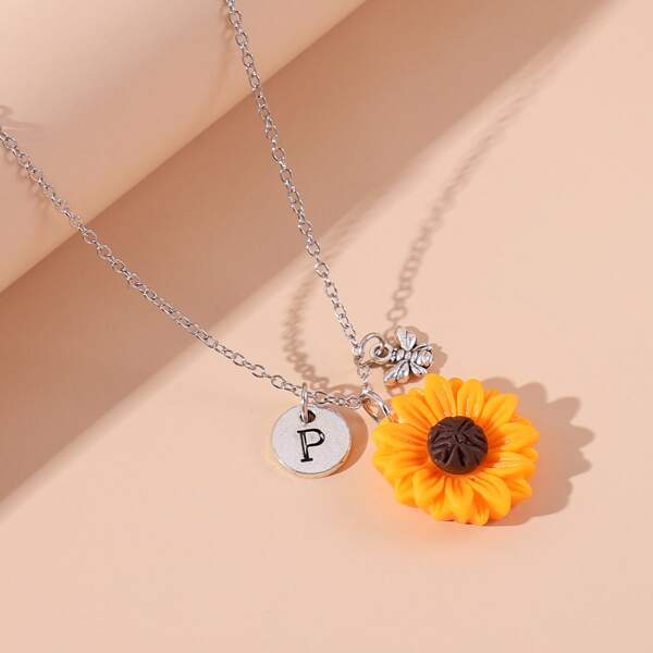 

Flower Bee Charm Necklace, Yellow