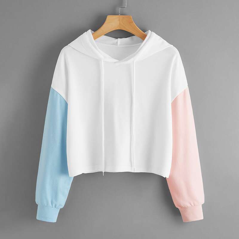 

Colorblock Sleeve Hoodie, White