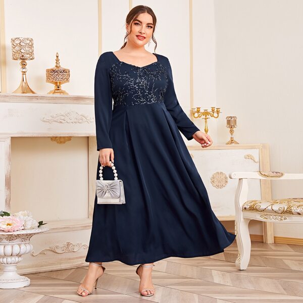 

Plus Contrast Sequin Detail Dress, Navy blue