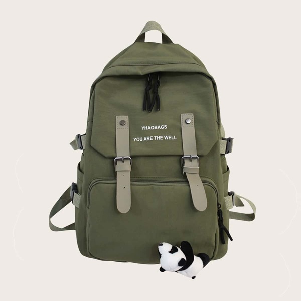 

Letter Graphic Belt Buckle Backpack, Green