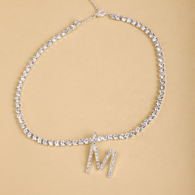 

Rhinestone Decor Necklace, Silver