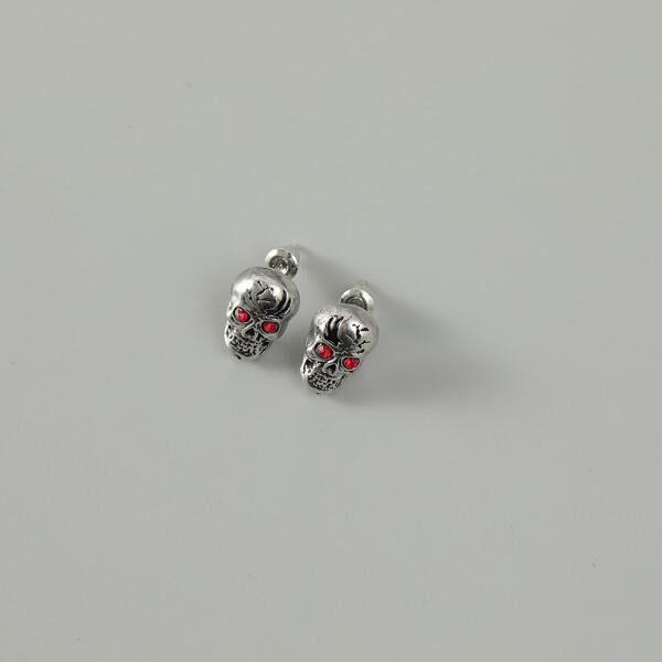 

2pcs Men Skull & Rhinestone Decor Earring Jacket, Silver
