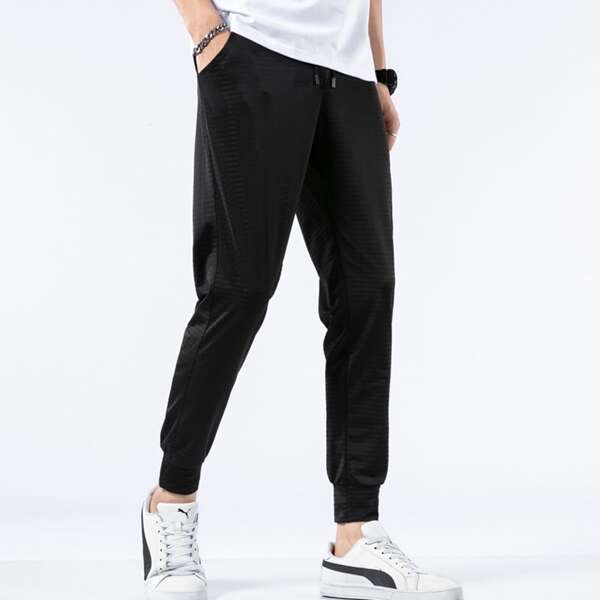 

Men Drawstring Waist Solid Sweatpants, Black