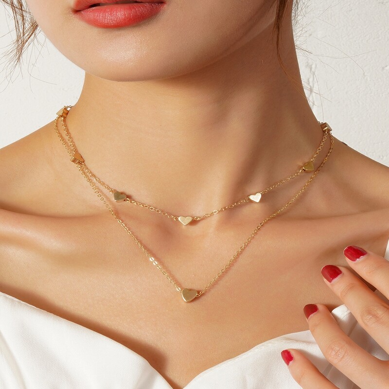 

Heart Decor Layered Necklace, Gold
