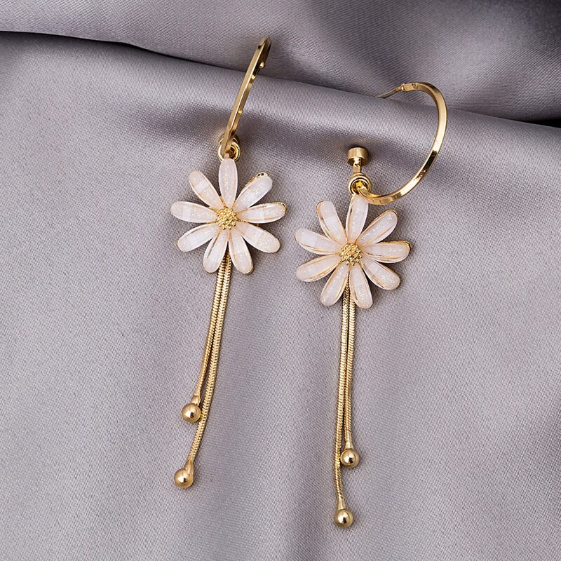 

Flower Charm Drop Earrings, Gold