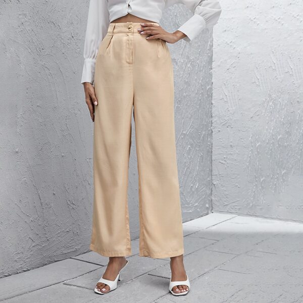 

Wide Leg Solid Pants, Apricot