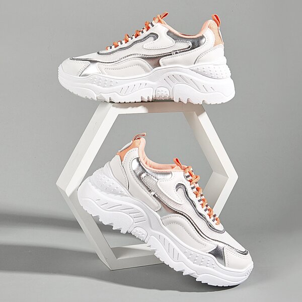 

Lace-up Front Chunky Sneakers, White