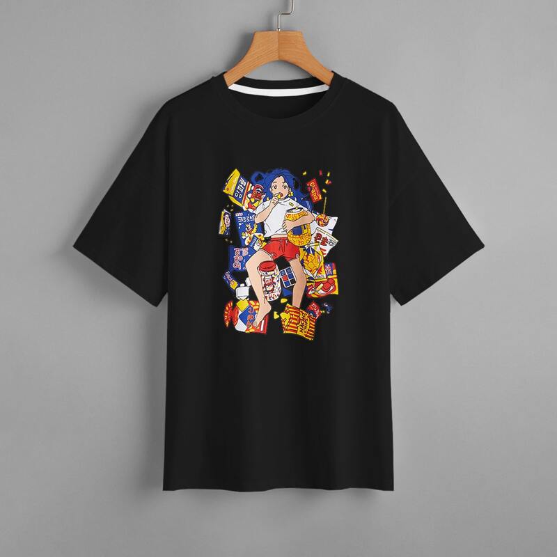 

Girl & Snacks Oversized Tee, Black
