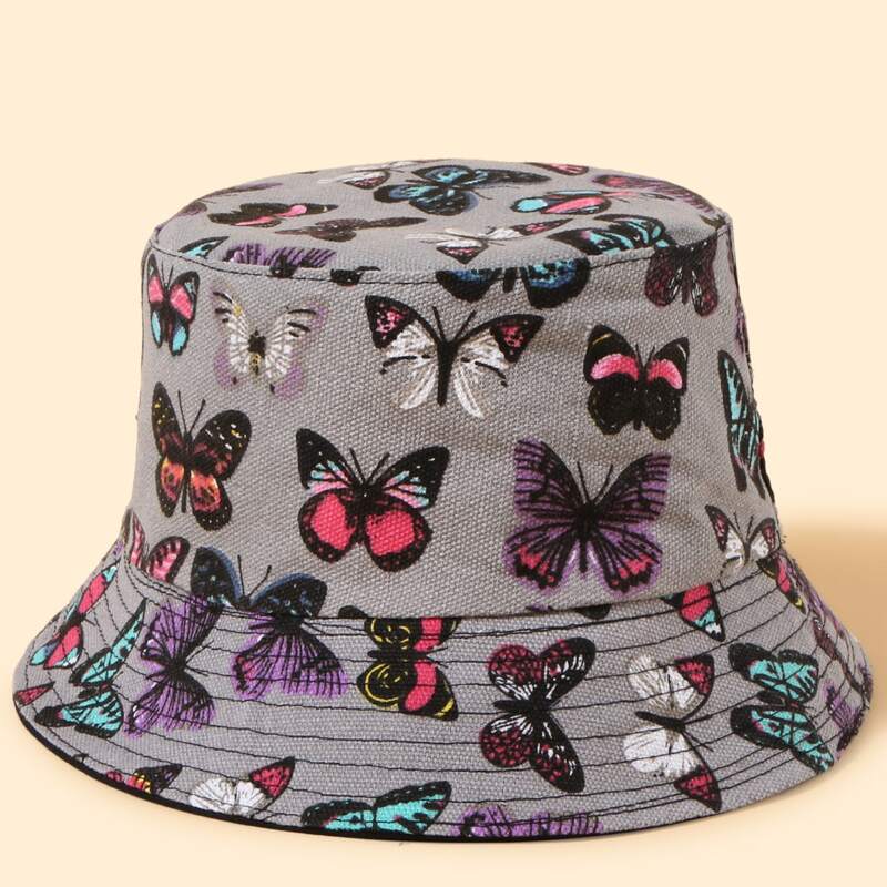 

Guys Butterfly Pattern Reversible Bucket Hat, Grey