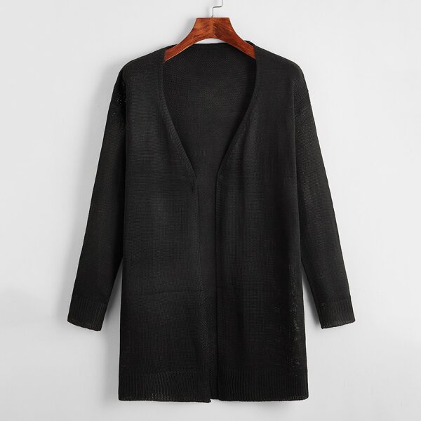 

Drop Shoulder Solid Cardigan, Black