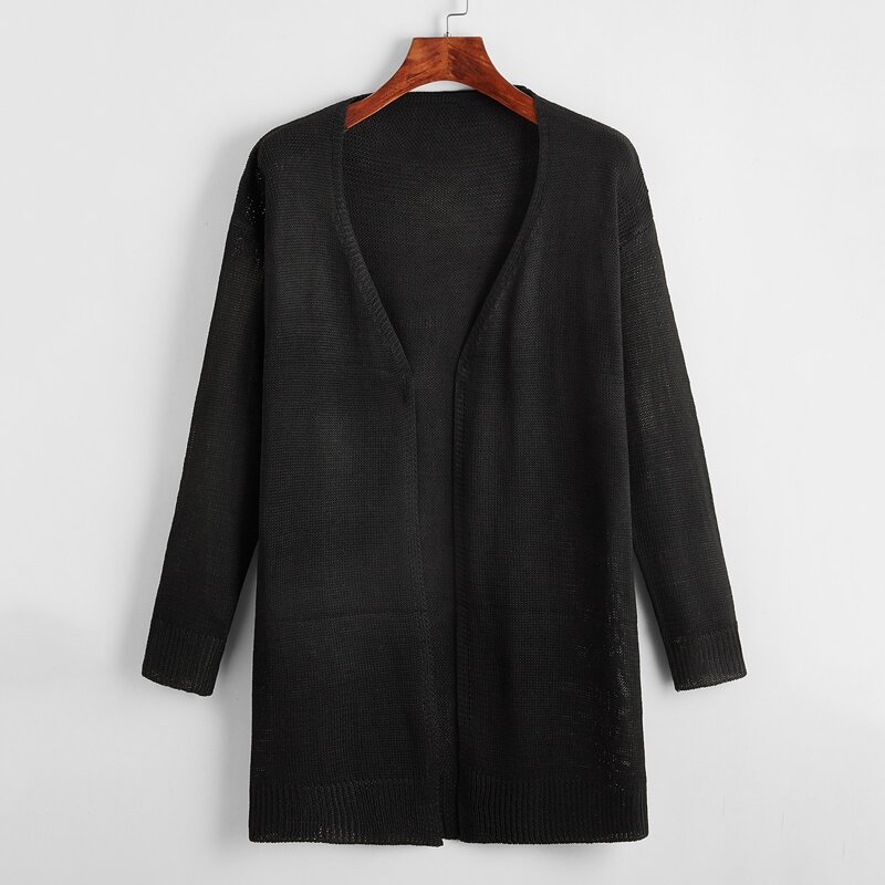 

Drop Shoulder Solid Cardigan, Black