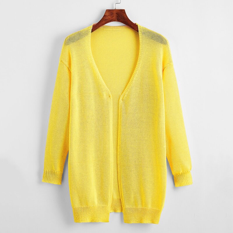 

Drop Shoulder Solid Cardigan, Yellow bright
