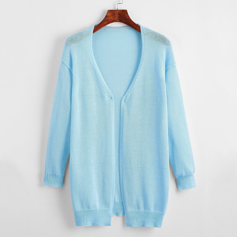 

Drop Shoulder Solid Cardigan, Baby blue