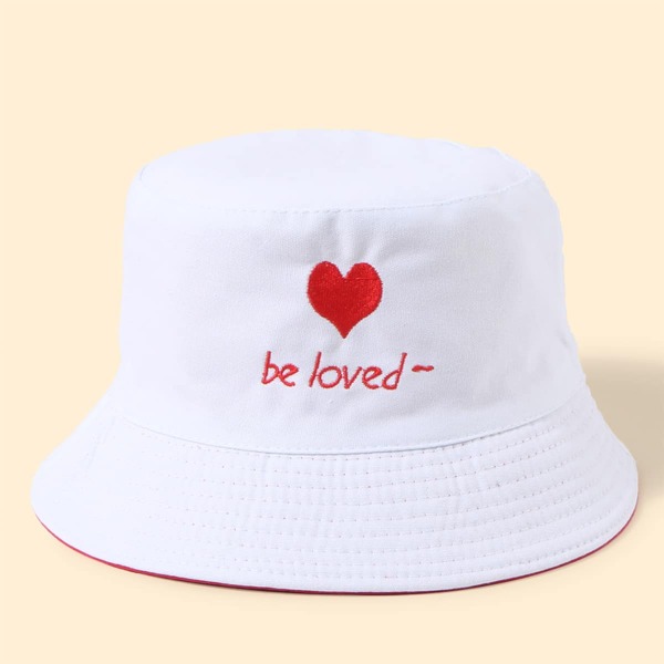 

Girls Letter Embroidered Reversible Bucket Hat, Red and white