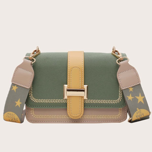 

Color Block Stitch Detail Crossbody Bag, Green
