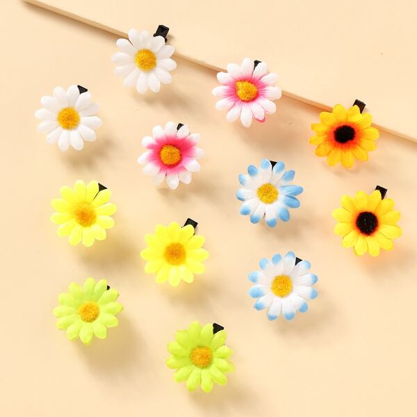 

12pcs Toddler Girls Flower Decor Hair Clip, Multicolor