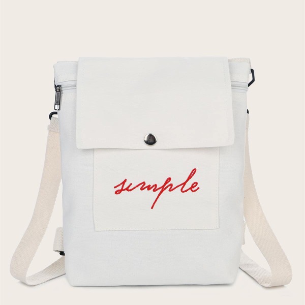 

Letter Embroidered Canvas Backpack, White