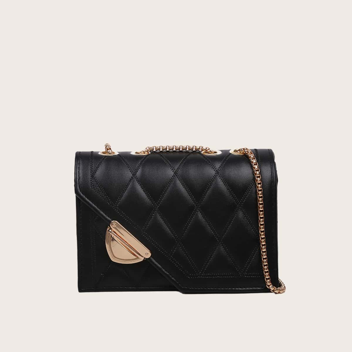 

Side Buckle Quilted Chain Bag, Black
