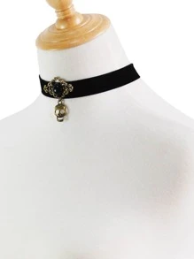 Halloween Skull Charm Choker - Black - View 3