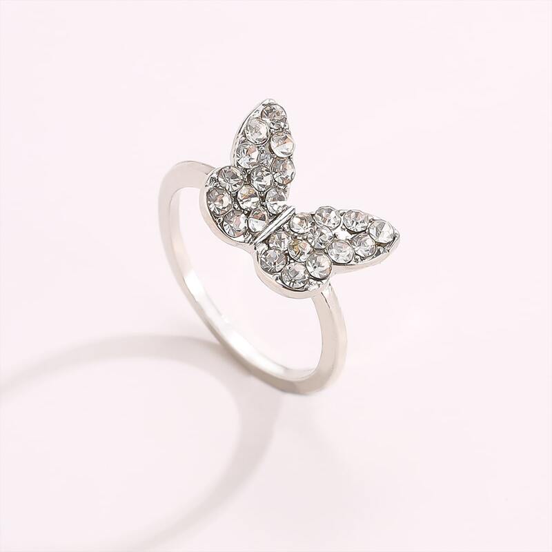 

Rhinestone Butterfly Ring, Silver