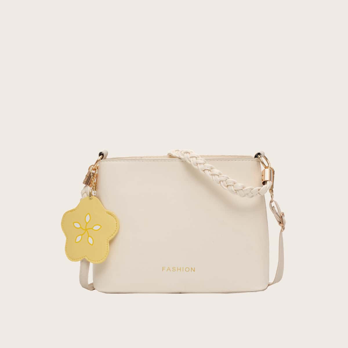 

Simple Braided Strap Tote Bag, Beige pastel