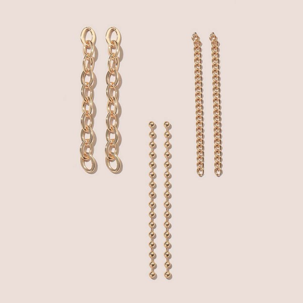 

3pairs Chain Design Drop Earrings, Gold