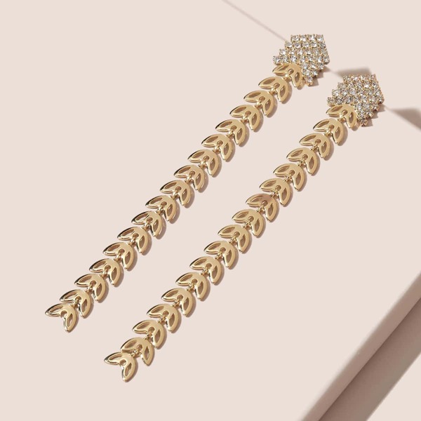 

Rhinestone Long Chain Drop Earrings, Gold