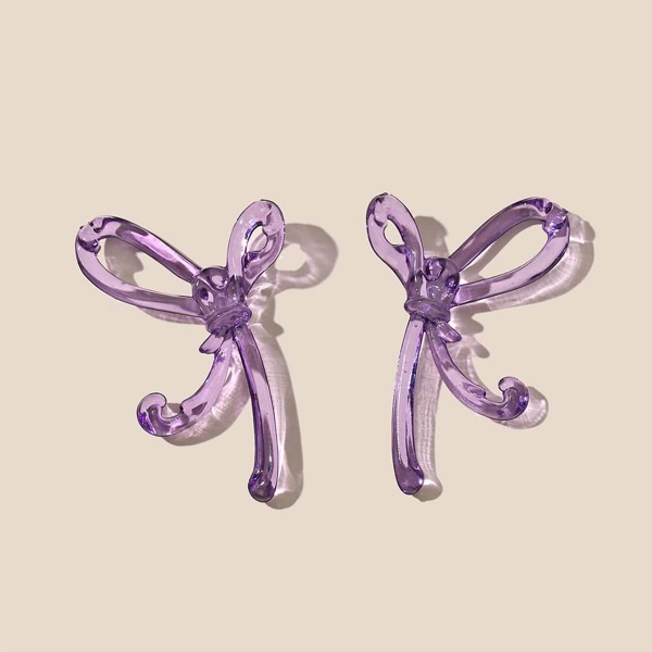 

Clear Bow Design Stud Earrings, Purple