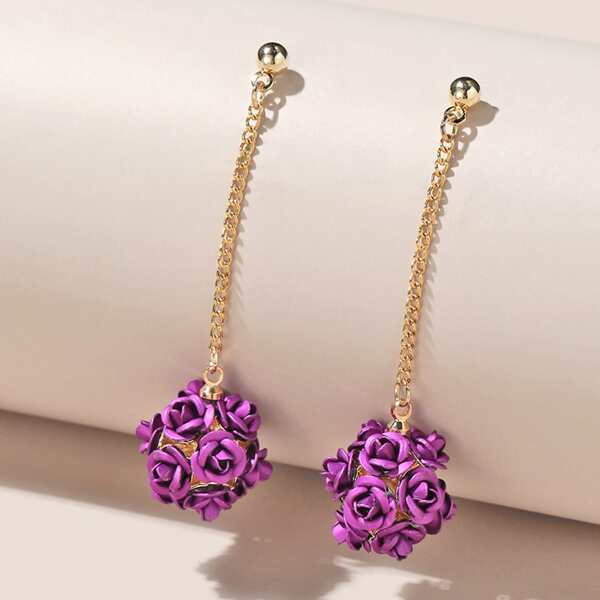 

Flower Chain Drop Earrings, Purple