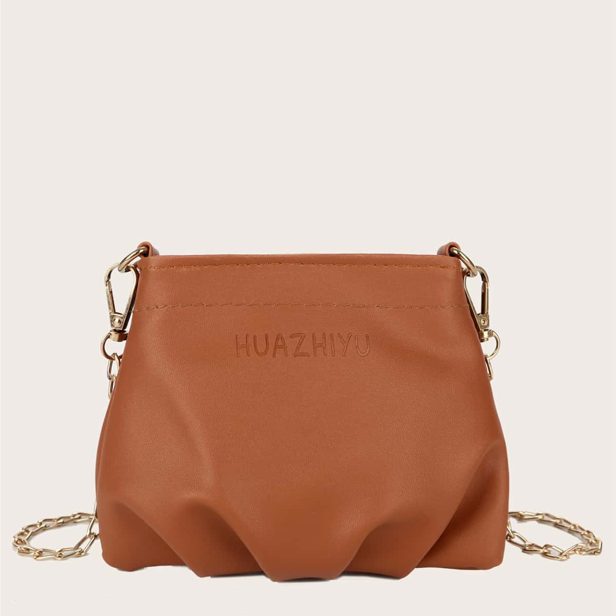 

Mini Ruched Chain Crossbody Bag, Brown