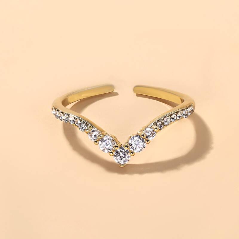 

Rhinestone Decor Cuff Ring, Gold
