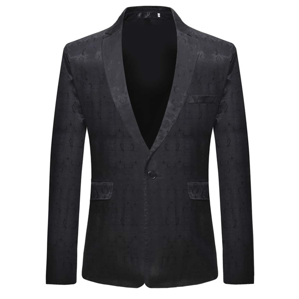 

Men Single Button Jacquard Blazer, Black