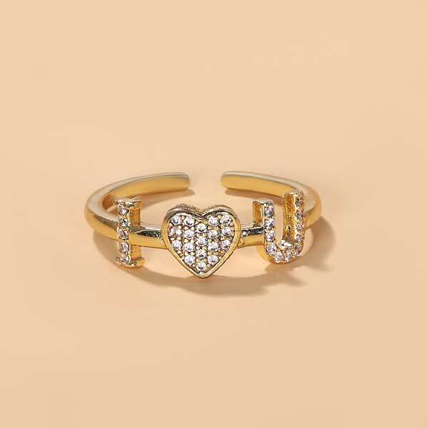 

Rhinestone Decor Letter Design Cuff Ring, Gold