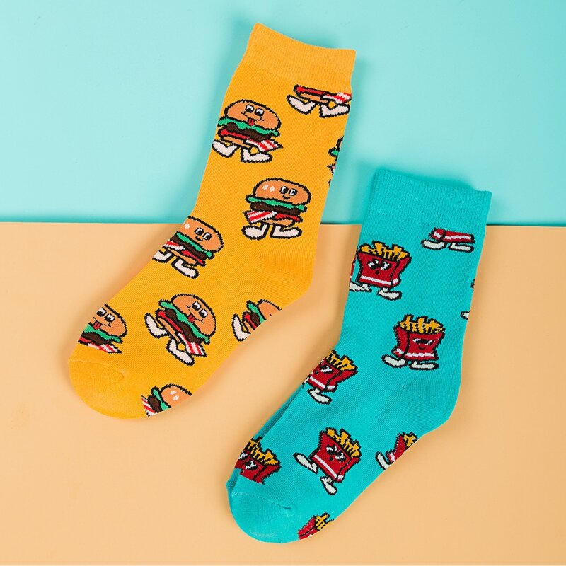 

2pairs Hamburger Pattern Socks, Multicolor
