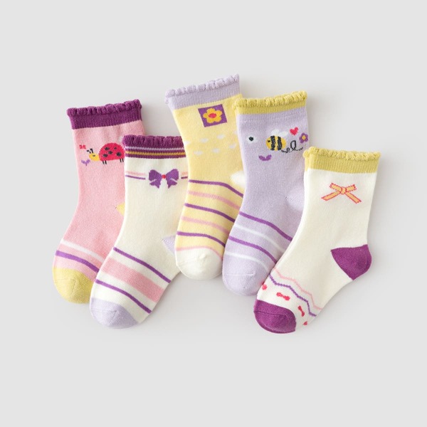 

5pairs Toddler Girls Cartoon Graphic Ankle Socks, Multicolor