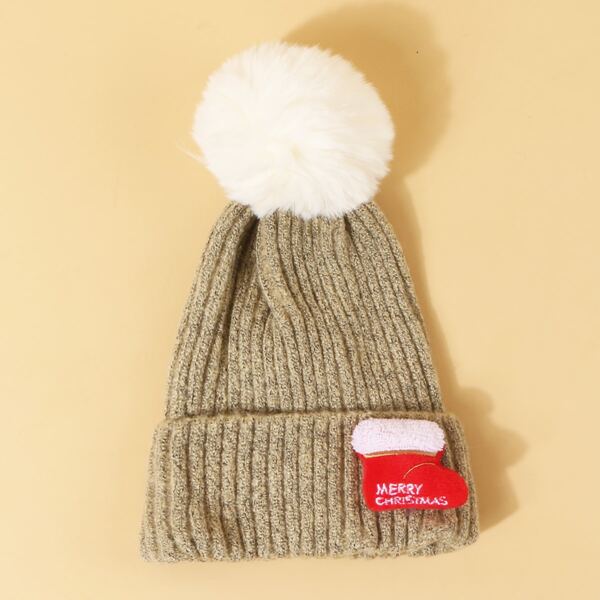 

Girls Christmas Pom Pom Decor Beanie, Khaki