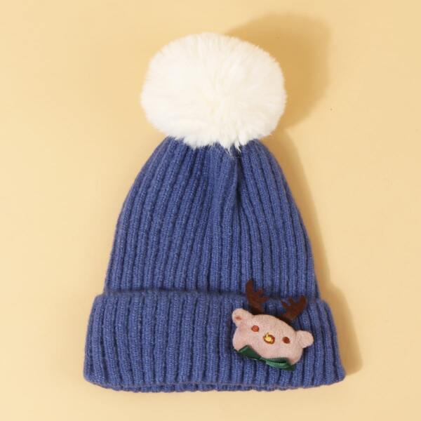 

Girls Christmas Elk Decor Beanie, Royal blue
