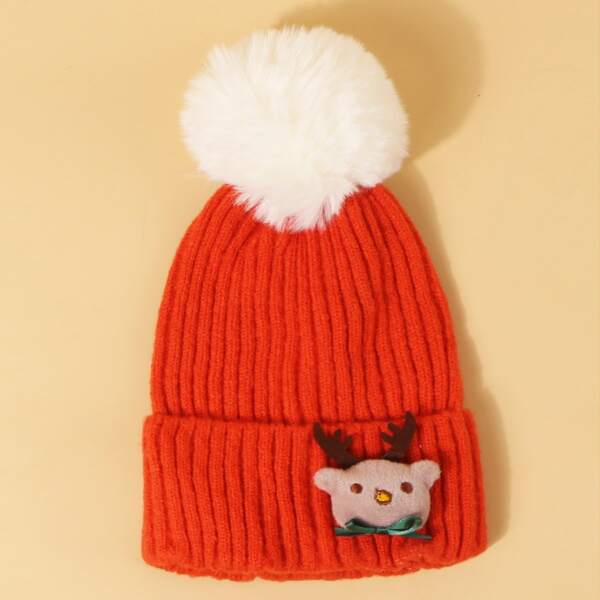 

Girls Christmas Elk Decor Beanie, Orange