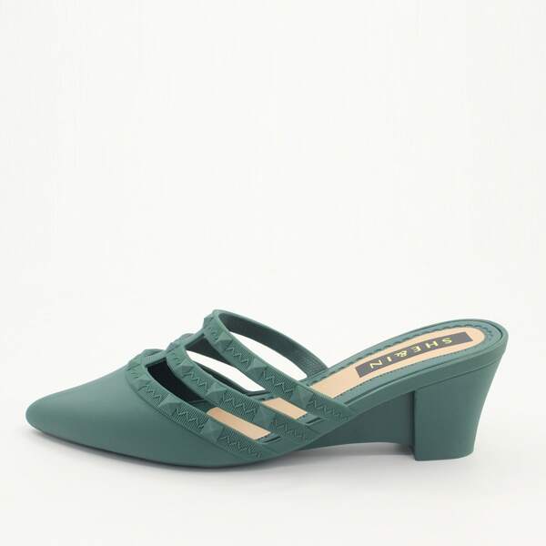 

Studded Decor Cut Out Platform Heeled Mules, Green