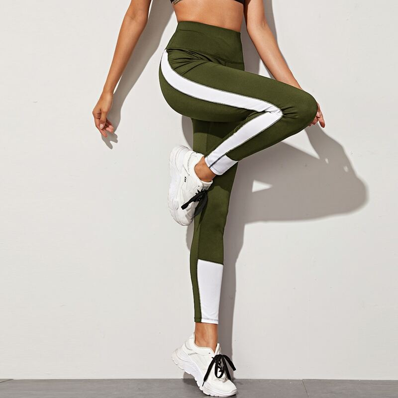 

Two Tone High Waist Sports Leggings, Army green