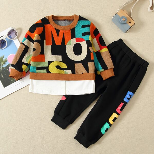 

Toddler Boys 2 In 1 Letter Graphic Sweatshirt & Sweatpants, Multicolor