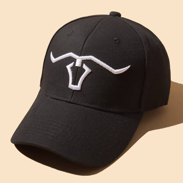 

Horn Embroidery Baseball Cap, Black