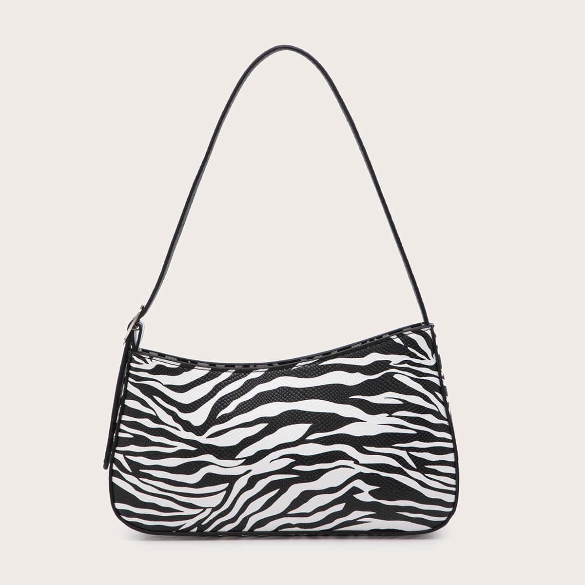 

Zebra Pattern Baguette Bag, Black and white