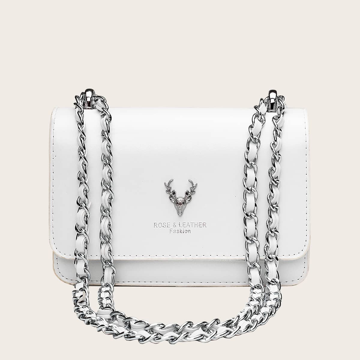 

Metal Deer Head Decor Chain Crossbody Bag, White