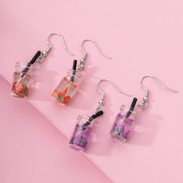 

2pairs Girls Bottle Drop Earrings, Multicolor