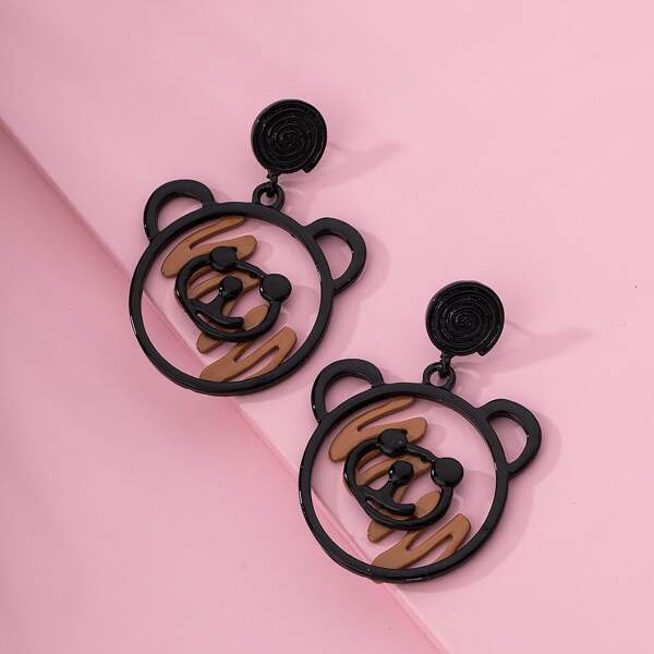 

Girls Bear Drop Earrings, Black