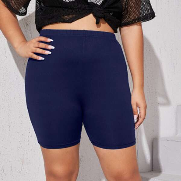 

Plus Solid High Waist Biker Shorts, Navy blue