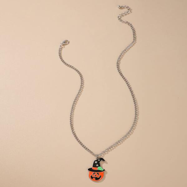 

Halloween Pumpkin Charm Necklace, Silver