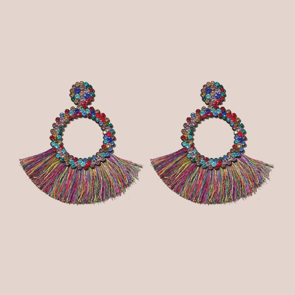 

1pair Rhinestone Decor Fringe Drop Earrings, Multicolor